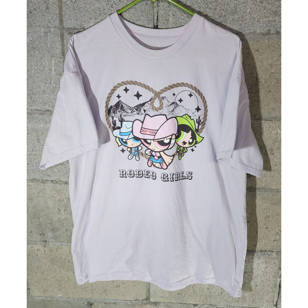 The Powerpuff Girls Rodeo Girls Cartoon Graphics T-Shirt Light Purple Size XL